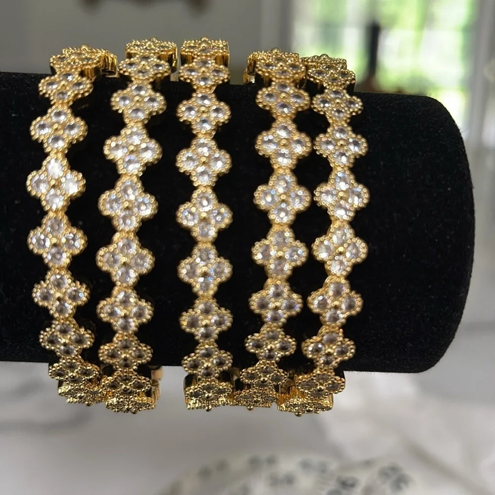 New Clover Bracelet Zircon Stones Hypo allergenic Partial cuff 7”